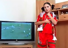Football fan girl teases herself