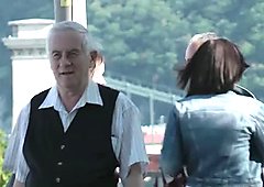 Old horny man seduces cute and sexy brunette Irina Bruni to have casual sex