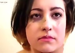 Slut slave girl slapped spit choked humiliation crying 