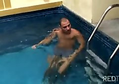 Latino pool jerk off is exciting