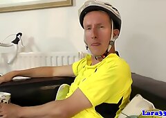 British mature in stockings picks up cyclist for fuck