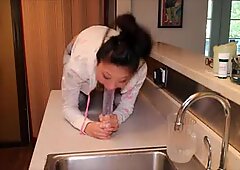 Kitchen Gagging Throat Fuck for Little Kelly Kitty
