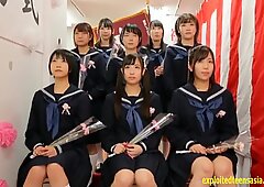 Japanese schoolgirls got together and had a group sex right at school.