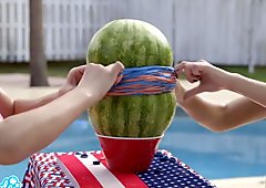 camsoda teens with big ass and big tits make a watermelon explode with rubb
